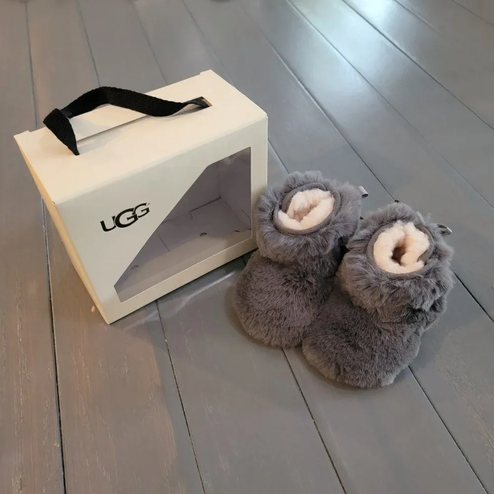 UGG Kid's Gray Jesse Bow II Fluff Bootie Size XS (0-6)